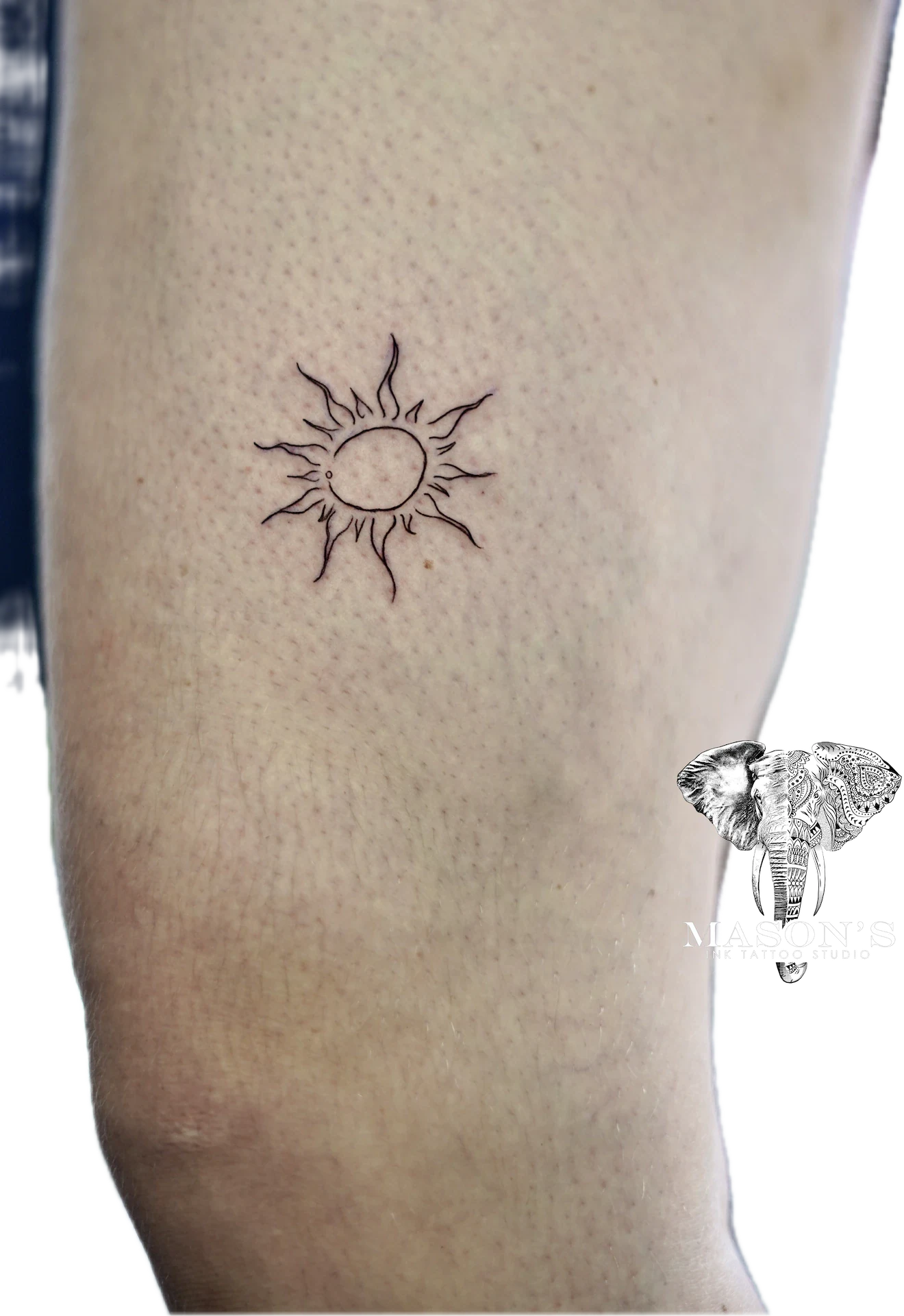 Fine Line Sun tattoo by Mason's Ink Tattoo Studio, Bali
