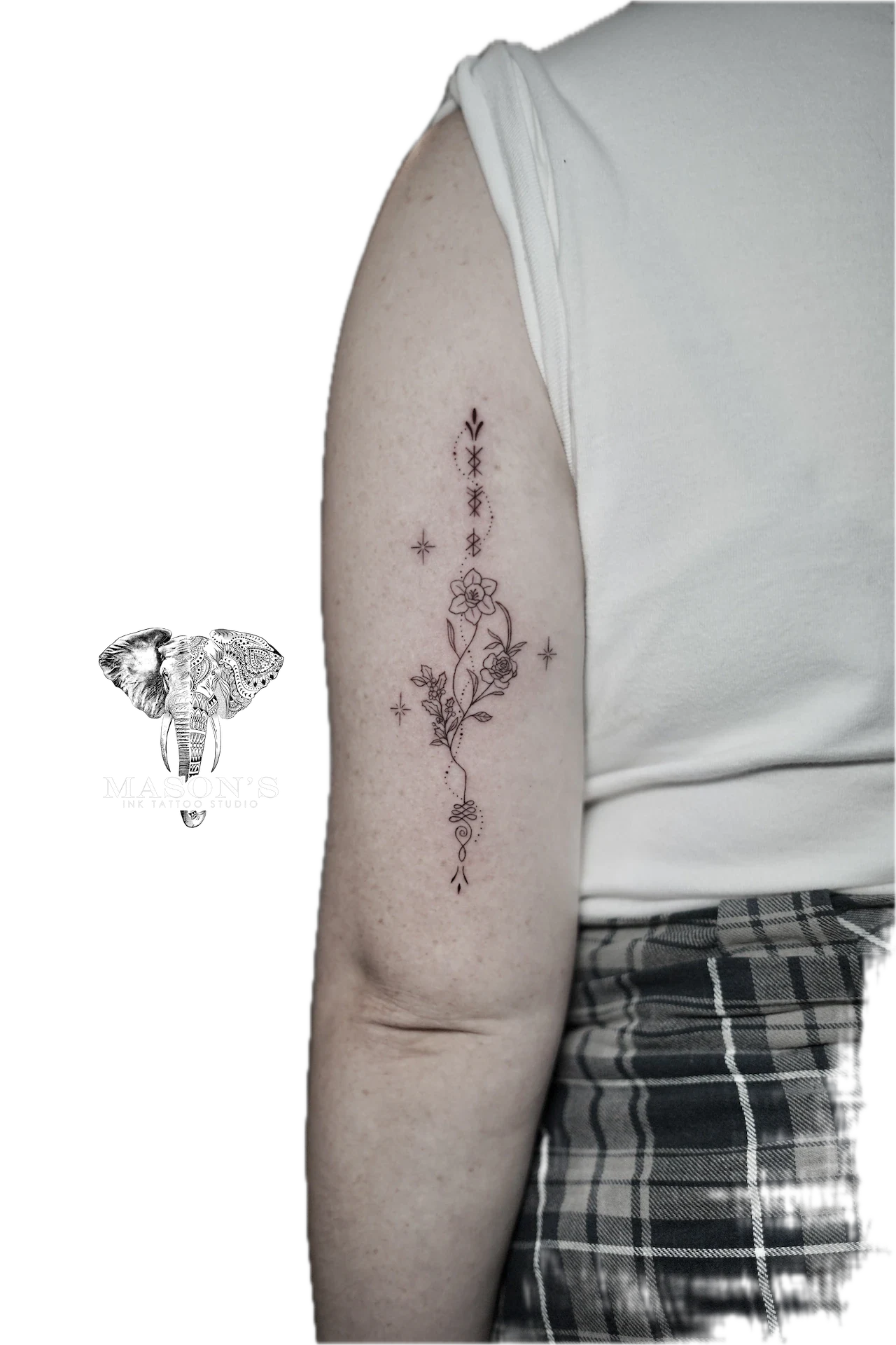 Fine line tattoo by Mason's Ink Tattoo Studio, Bali