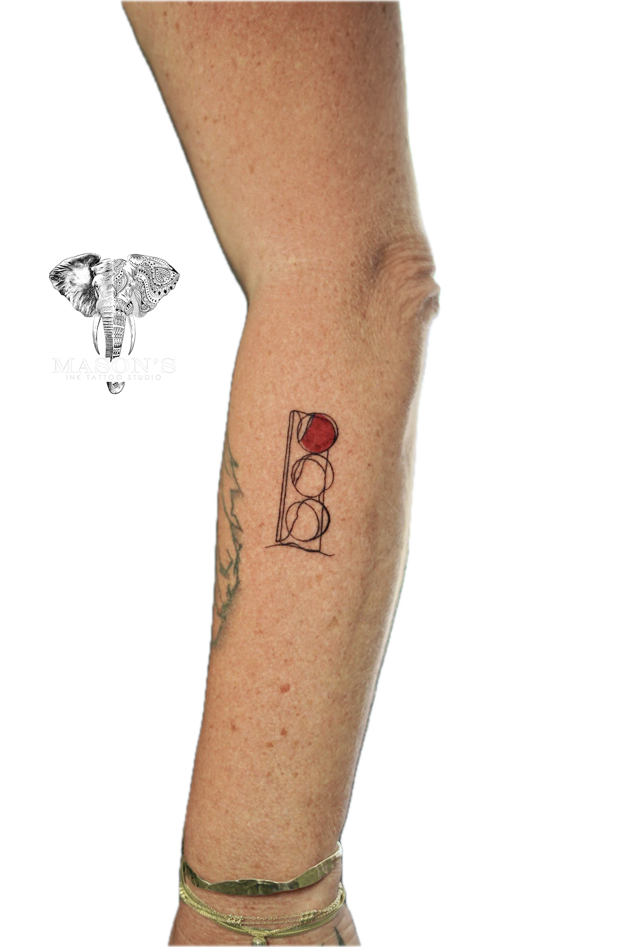 Fine Line Color Traffic Light Red Lamp tattoo by Mason's Ink Tattoo Studio, Bali