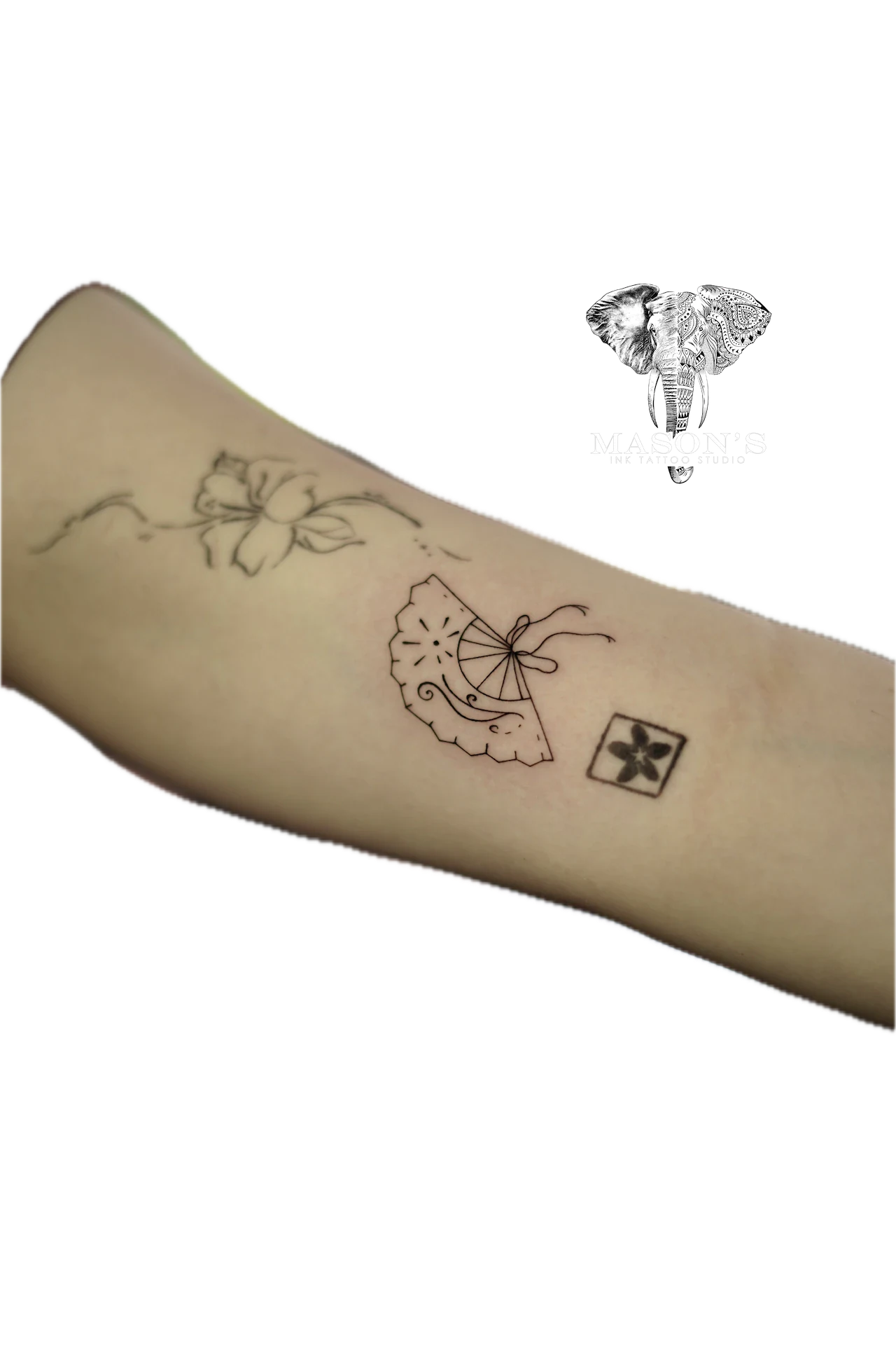 Fine Line Hand Fan tattoo by Mason's Ink Tattoo Studio, Bali