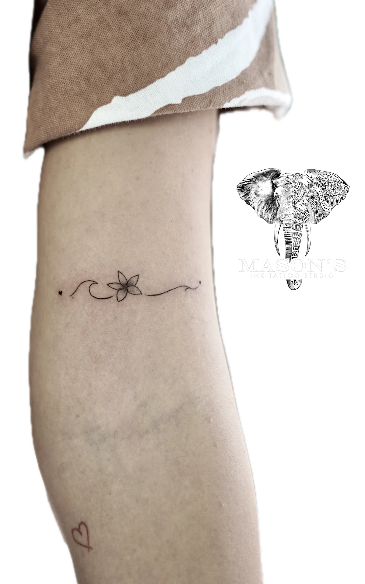 Fine Line Wave and Flower tattoo by Mason's Ink Tattoo Studio, Bali