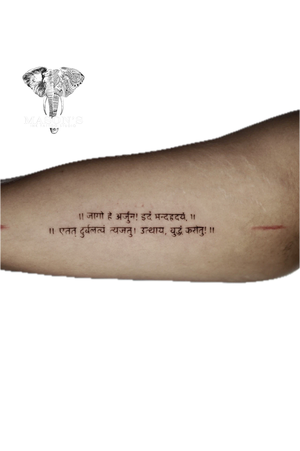 Hindi Script tattoo by Mason's Ink Tattoo Studio, Bali