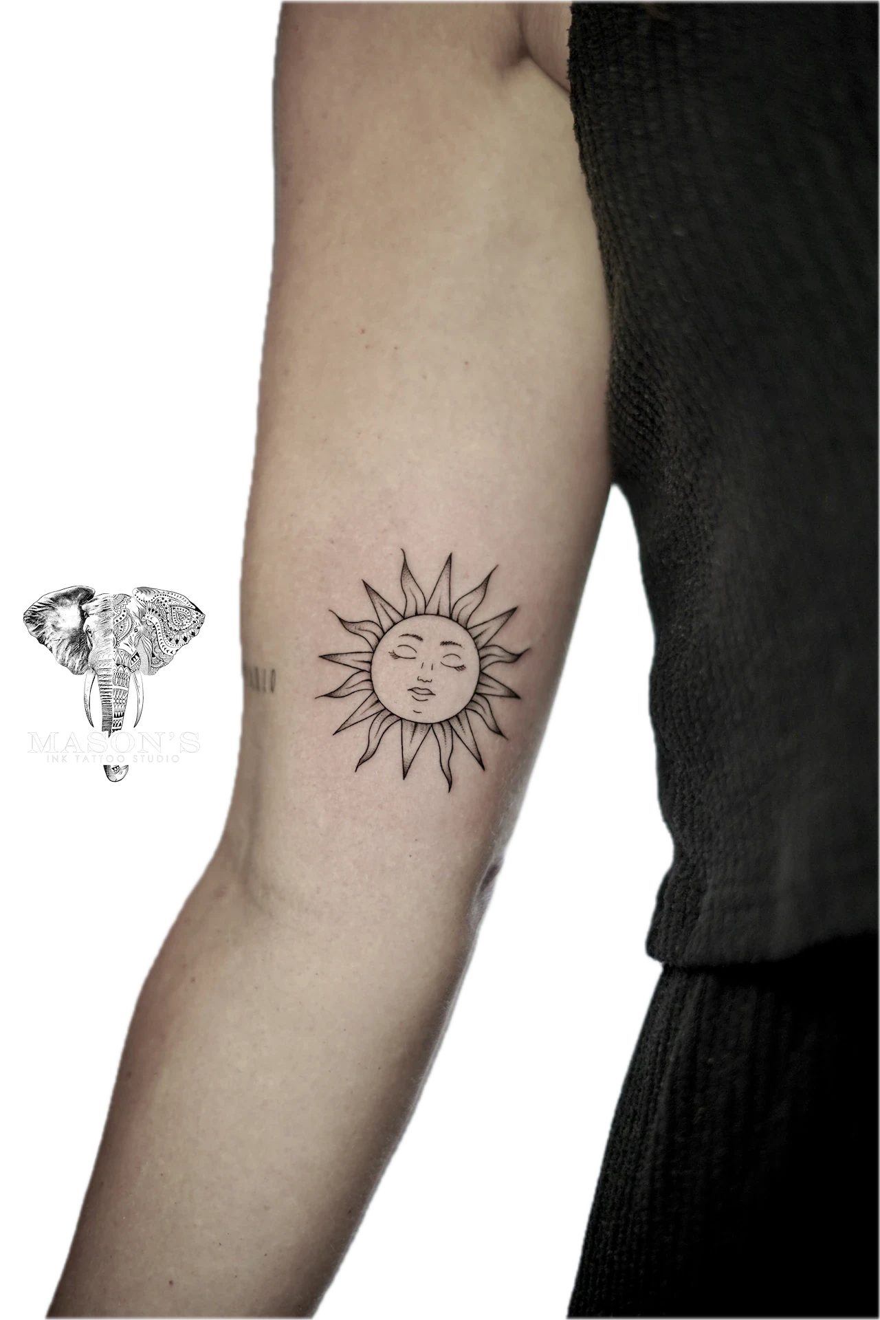 Sun Fine Line tattoo by Mason's Ink Tattoo Studio, Bali