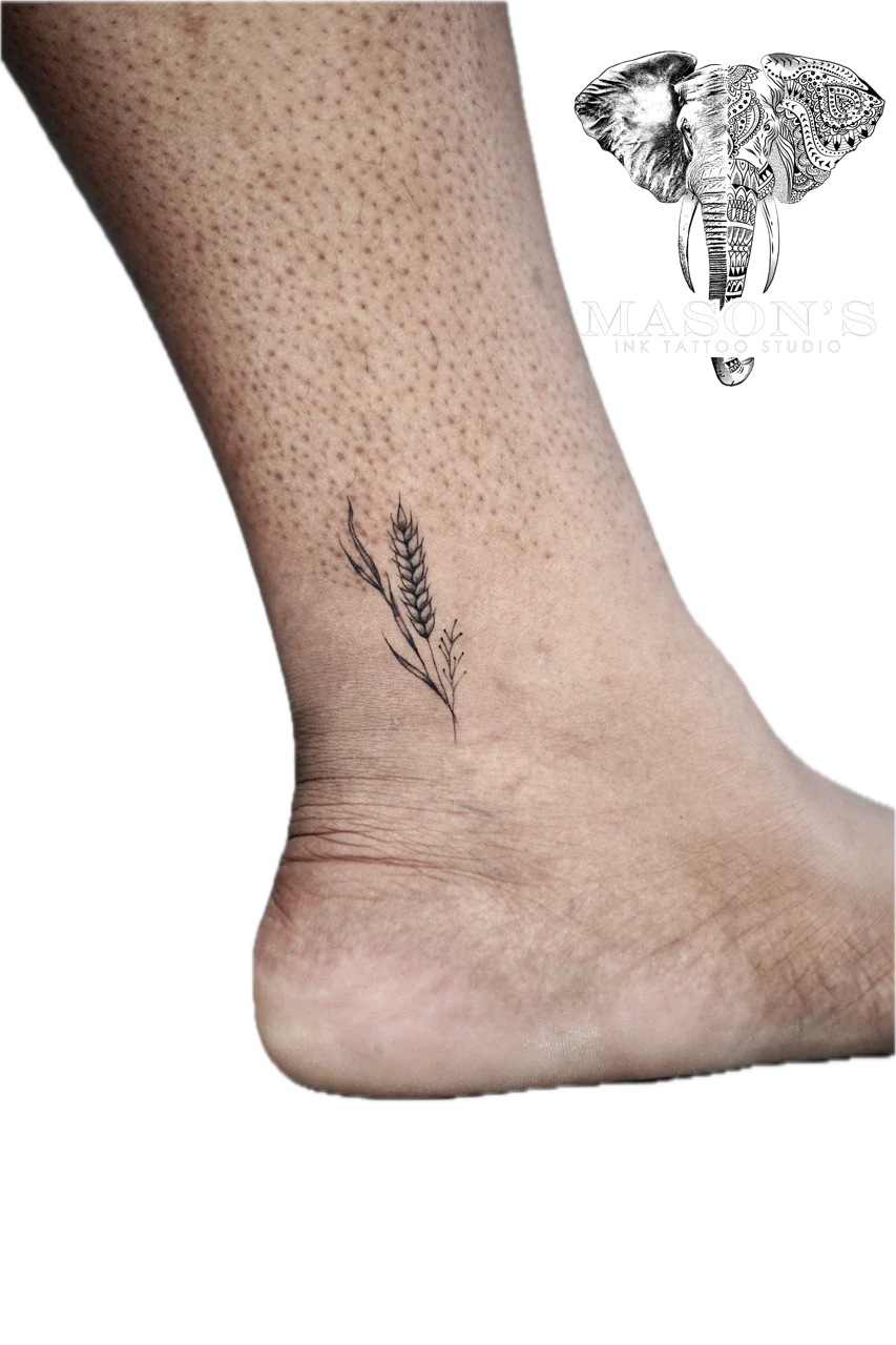 Fine Line floral Fine Line tattoo style wheat by Mason's Ink Tattoo Studio, Bali