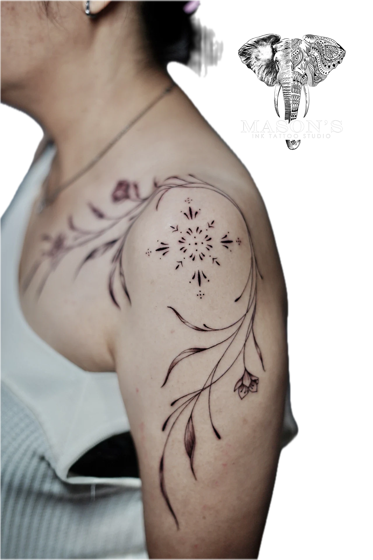 Flower Climbing plant on hand Tattoo by Mason's Ink Tattoo Studio, Bali