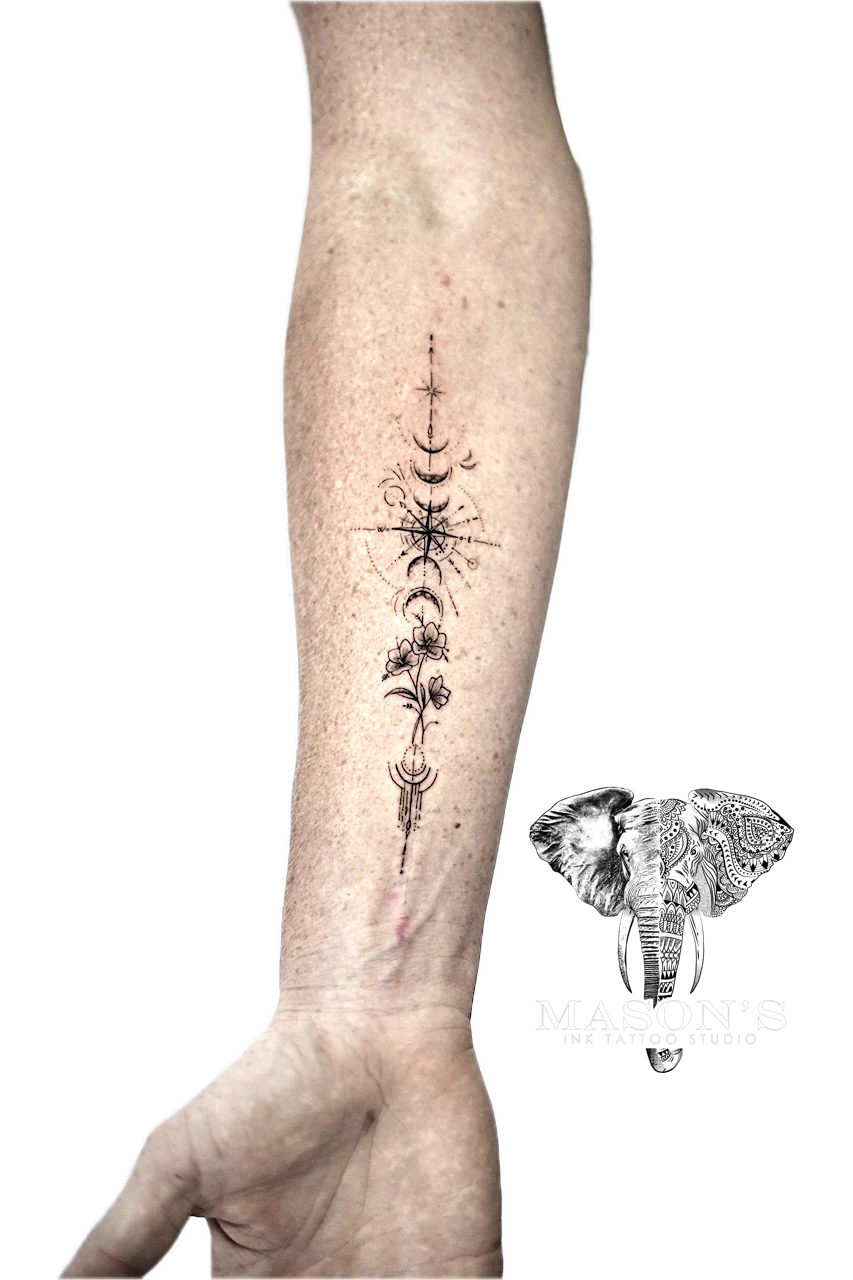 Geometric Floral Tattoo Design by Mason's Ink Tattoo Studio, Bali