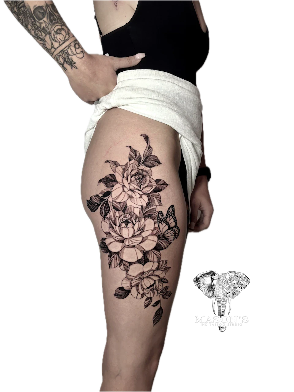 Realism Flower and Butterfly Tattoo Design by Mason's Ink Tattoo Studio, Bali
