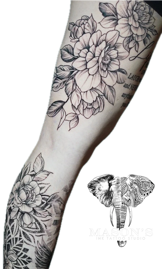 Floral Flower full hand tattoo by Mason's Ink Tattoo Studio, Bali