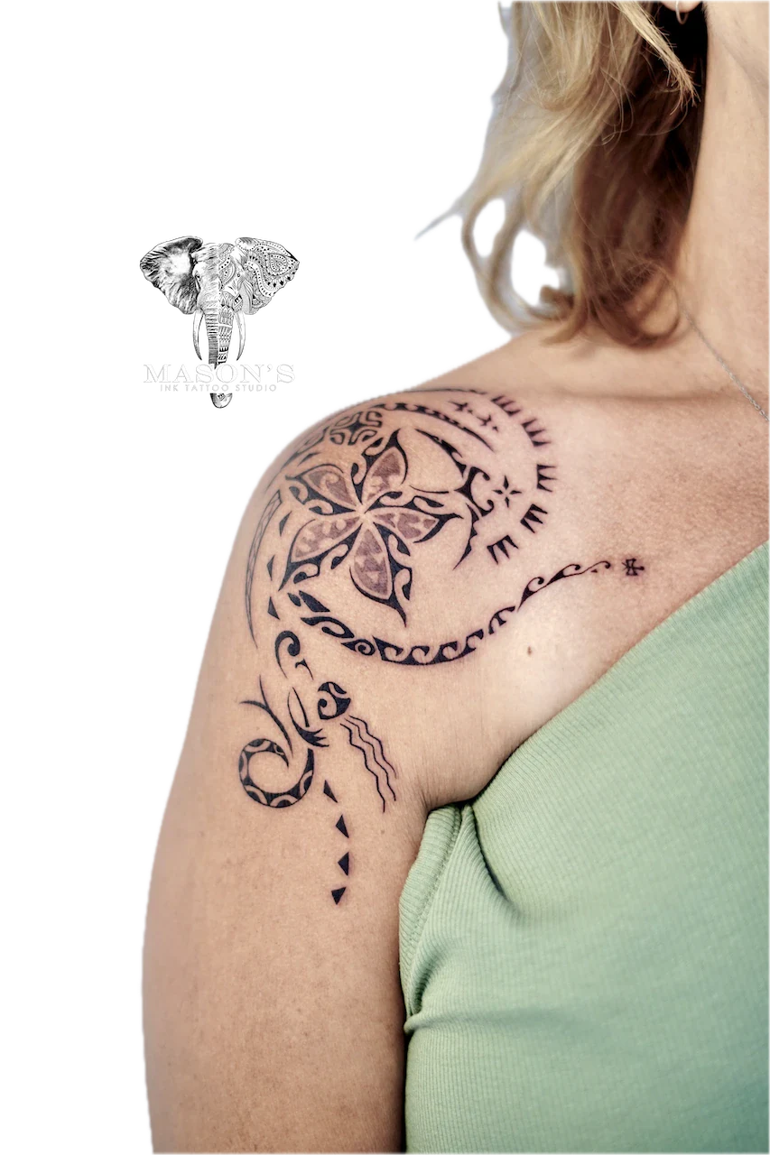 Tribal Floral Tattoo Design by Mason's Ink Tattoo Studio, Bali