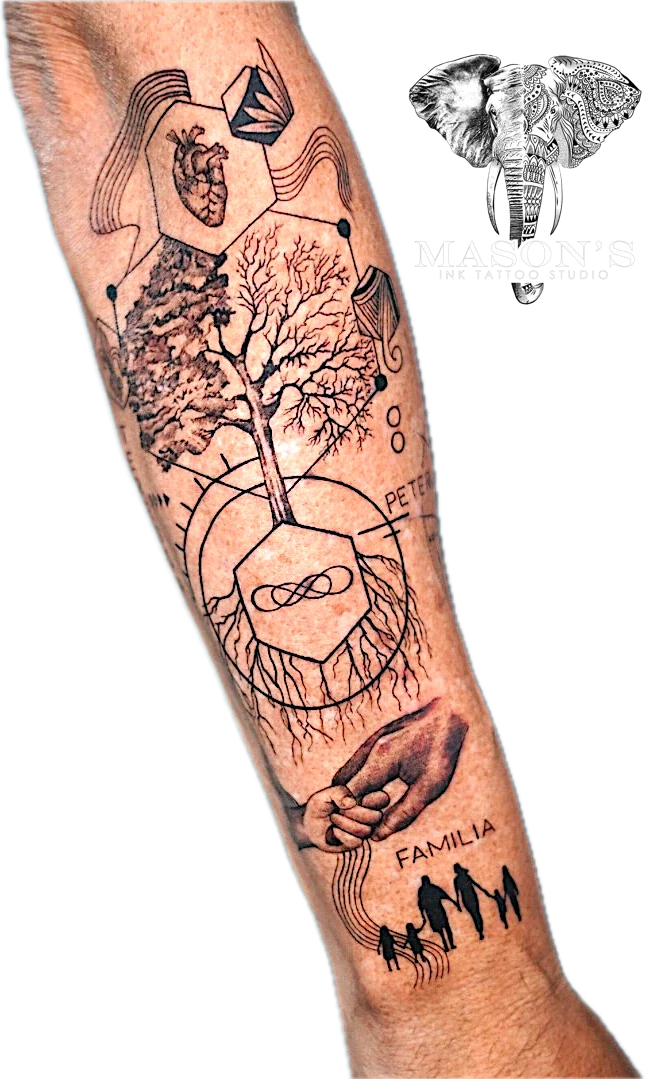 Geometric Hand Tree Family tattoo by Mason's Ink Tattoo Studio, Bali