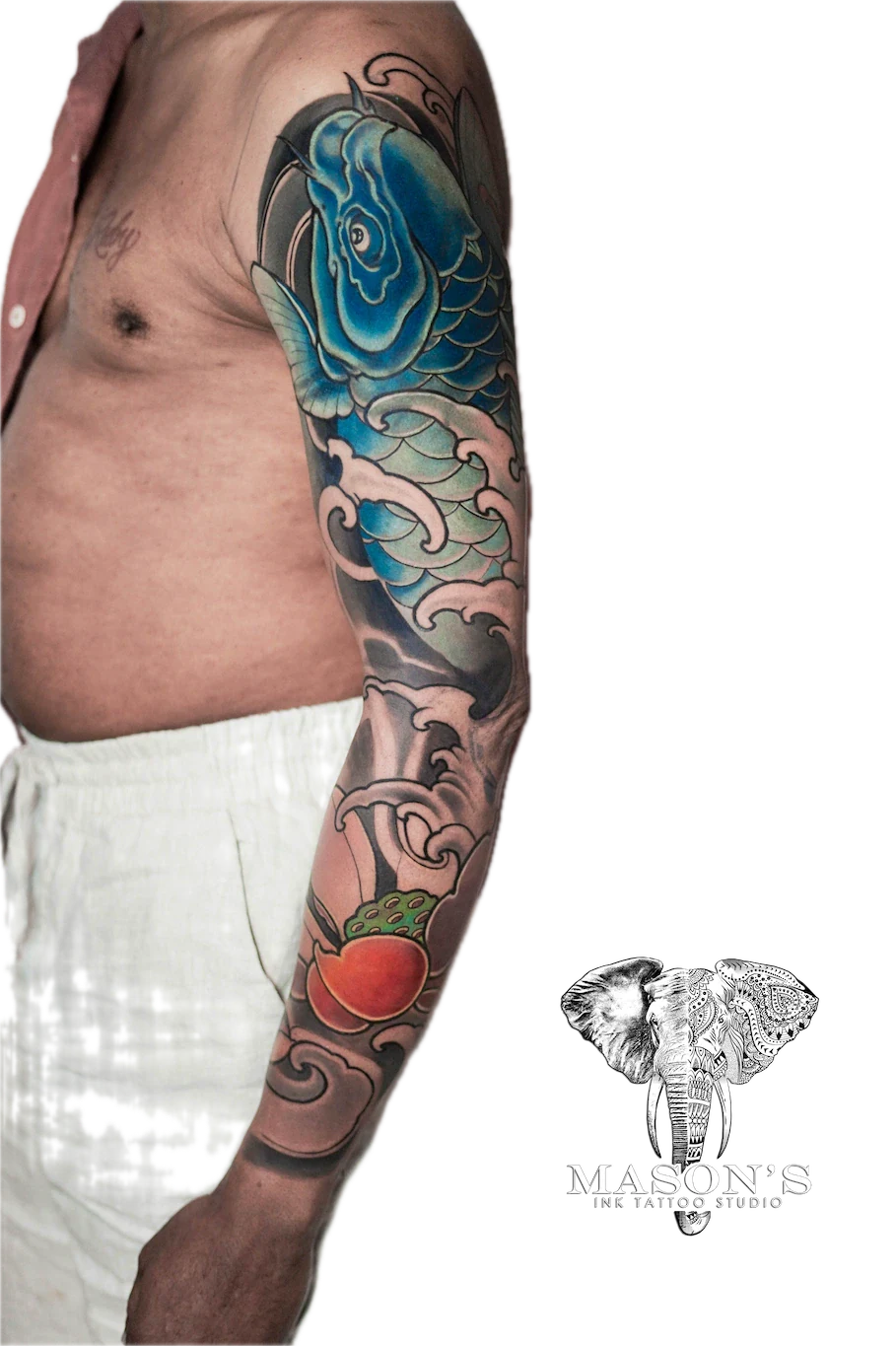 Japanese Color Koi Tattoo Design - Japanese tattoo by Mason's Ink Tattoo Studio, Bali