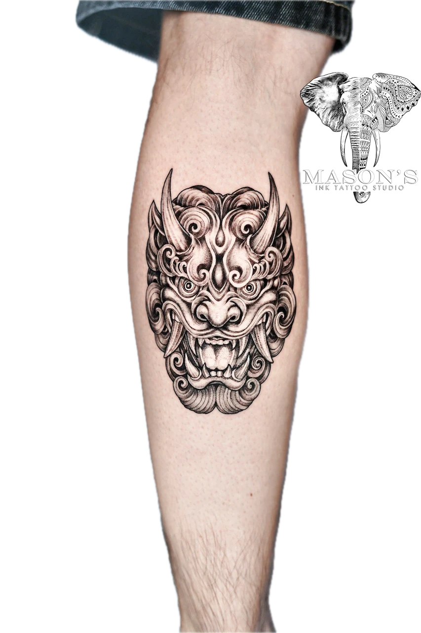Japanese Mask Tattoo Design - Japanese tattoo by Mason's Ink Tattoo Studio, Bali