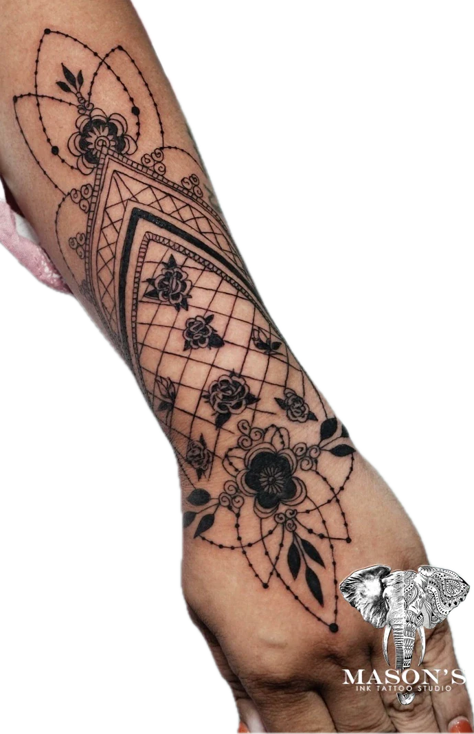 Ornamental Beauty Hand Flower tattoo by Mason's Ink Tattoo Studio, Bali