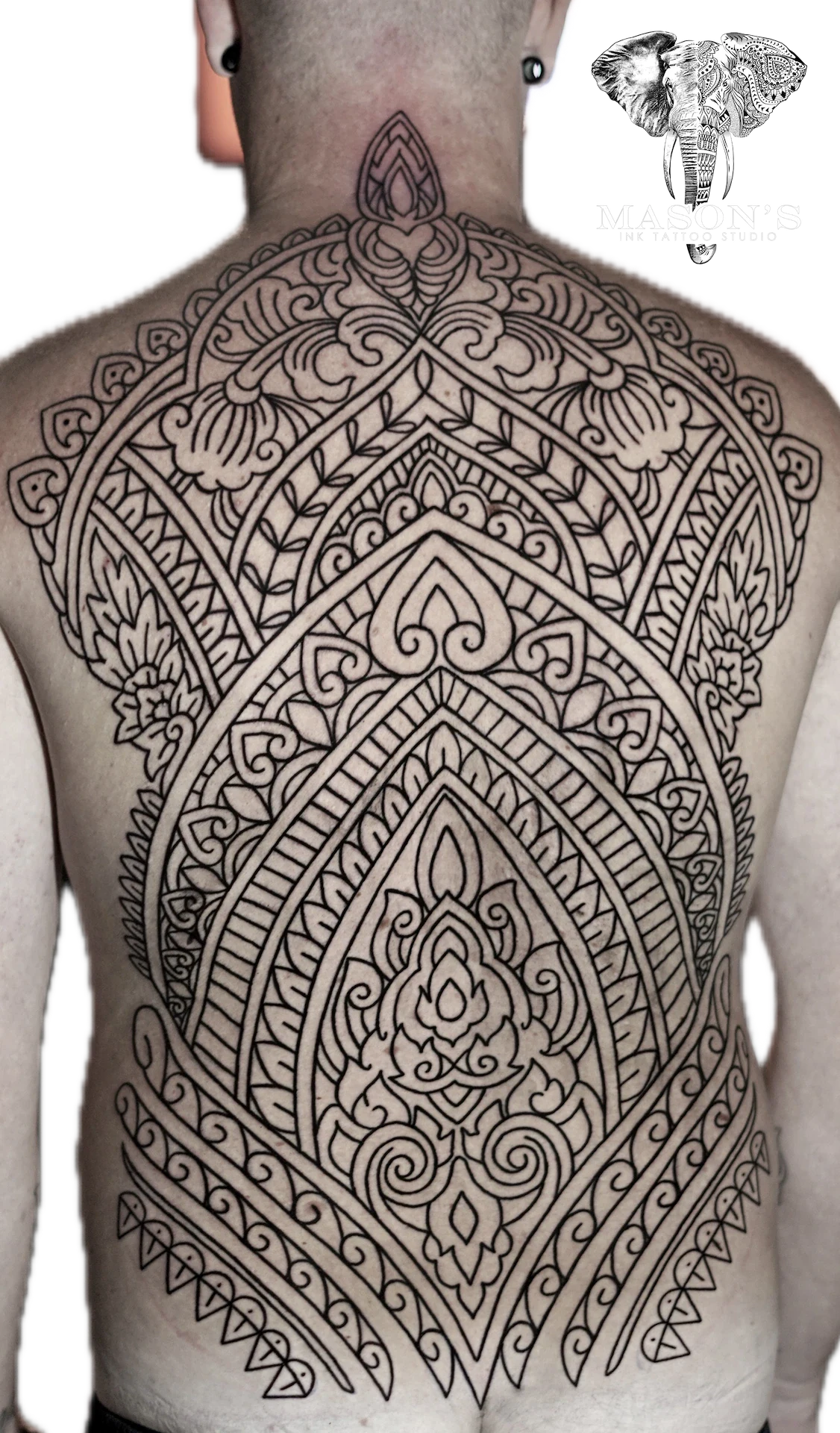 Ornamental Full Back Tattoo by Mason's Ink Tattoo Studio, Bali