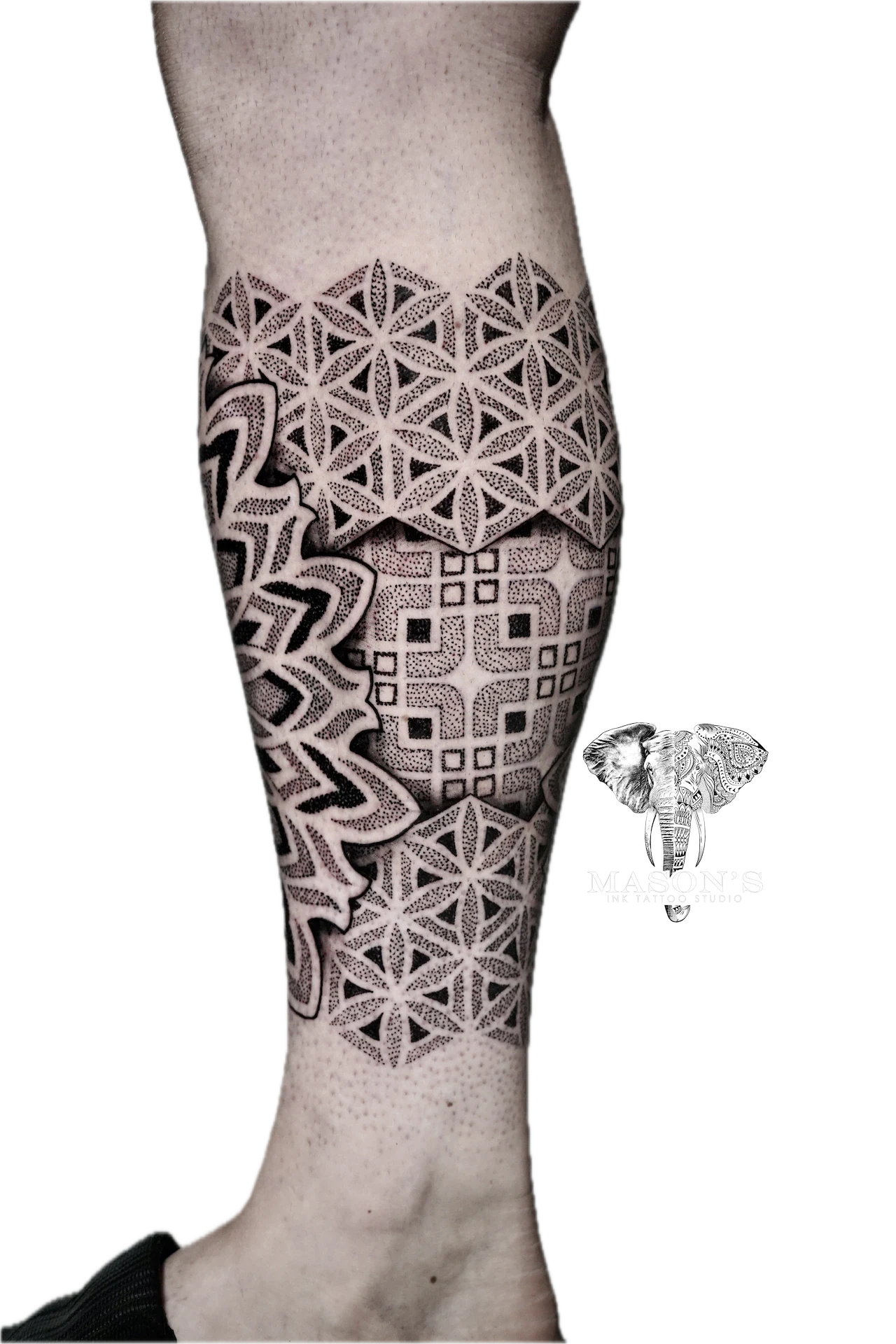 Mandala Tattoo Design: Intricate geometric pattern covering the calf