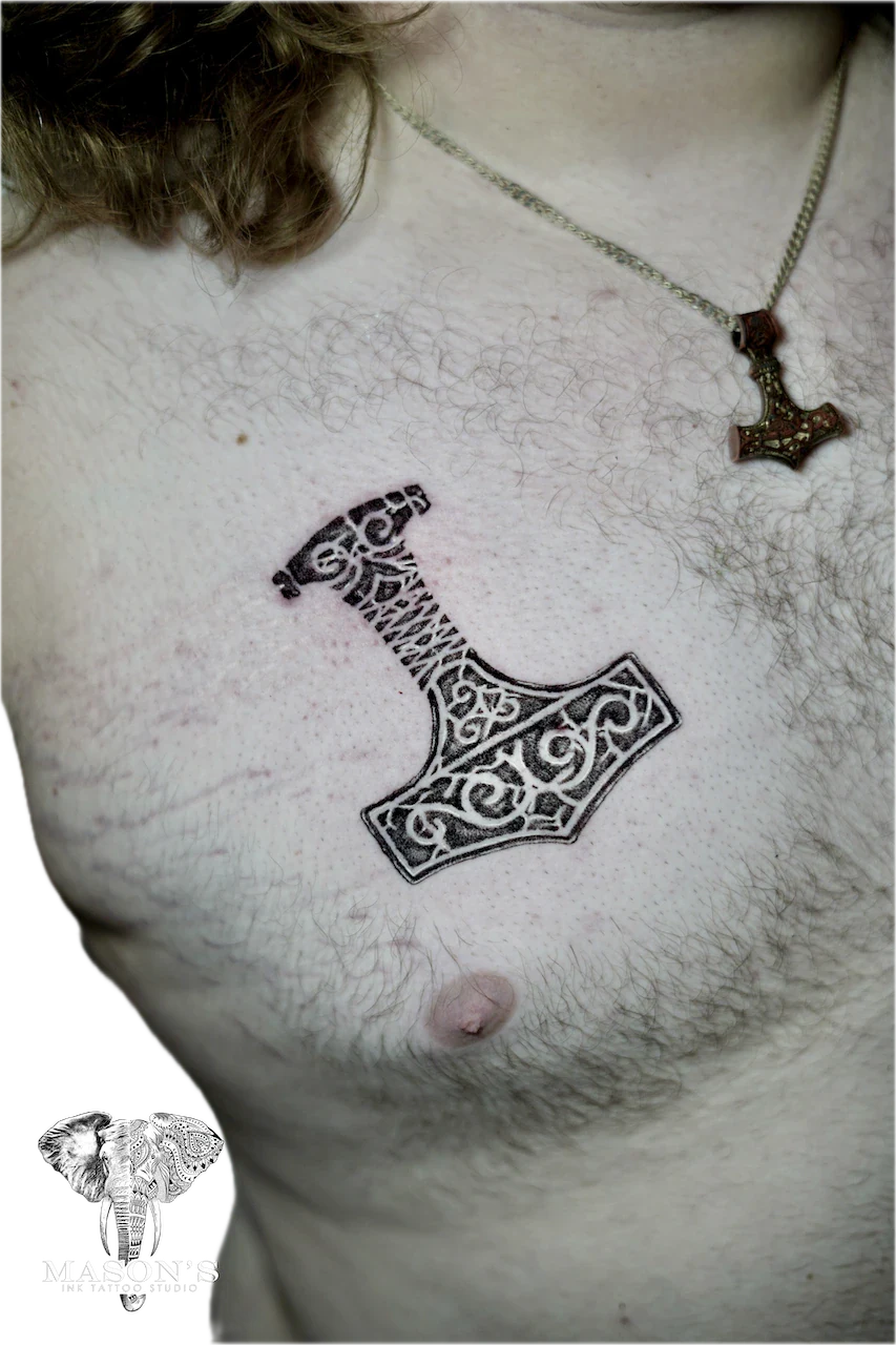Mjolnir Mythology Tattoo Design by Mason's Ink Tattoo Studio, Bali