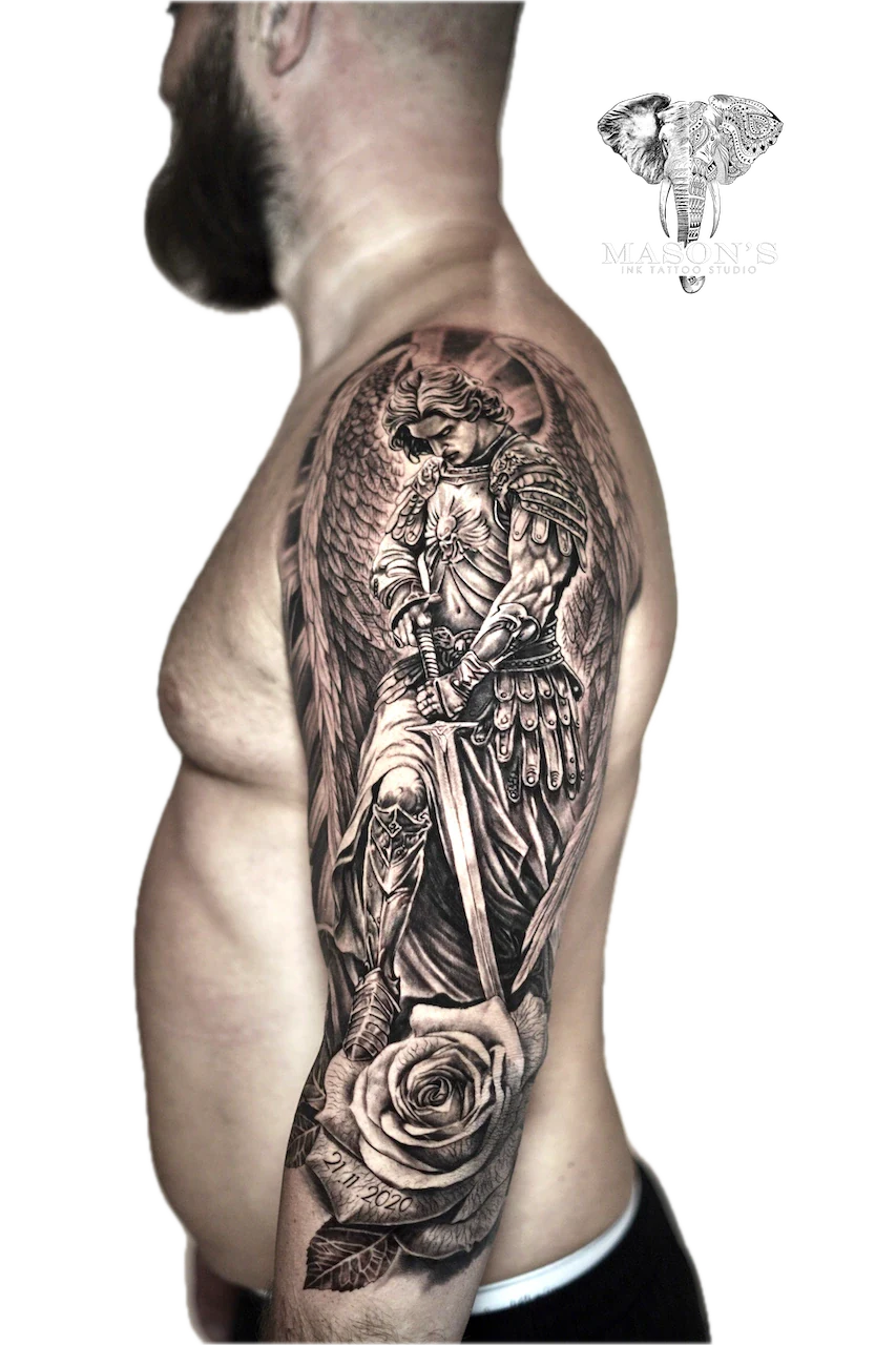 Mythology Swordman Angel Realism Tattoo Design by Mason's Ink Tattoo Studio, Bali