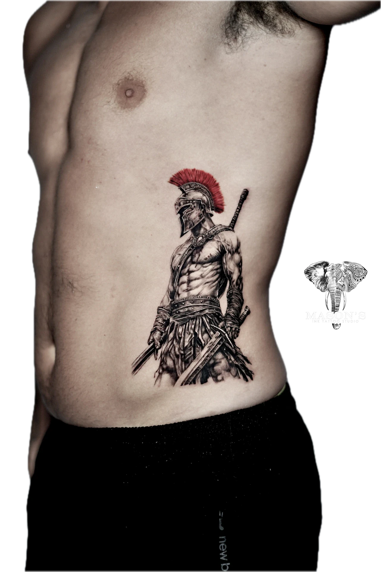 Mythology Realism Spartan tattoo by Mason's Ink Tattoo Studio, Bali