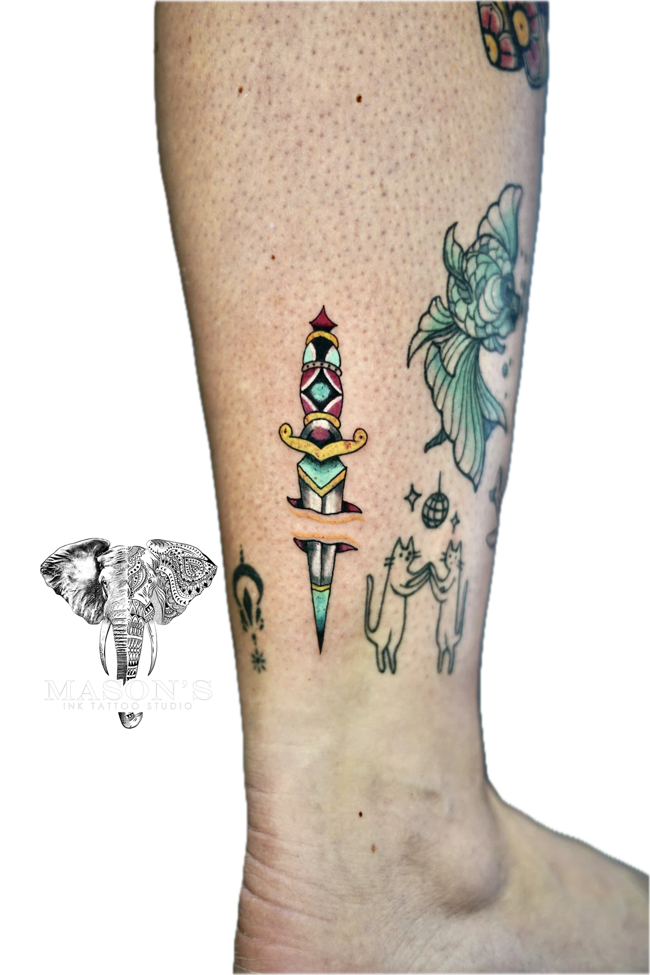 Neo Traditional Sword tattoo by Mason's Ink Tattoo Studio, Bali