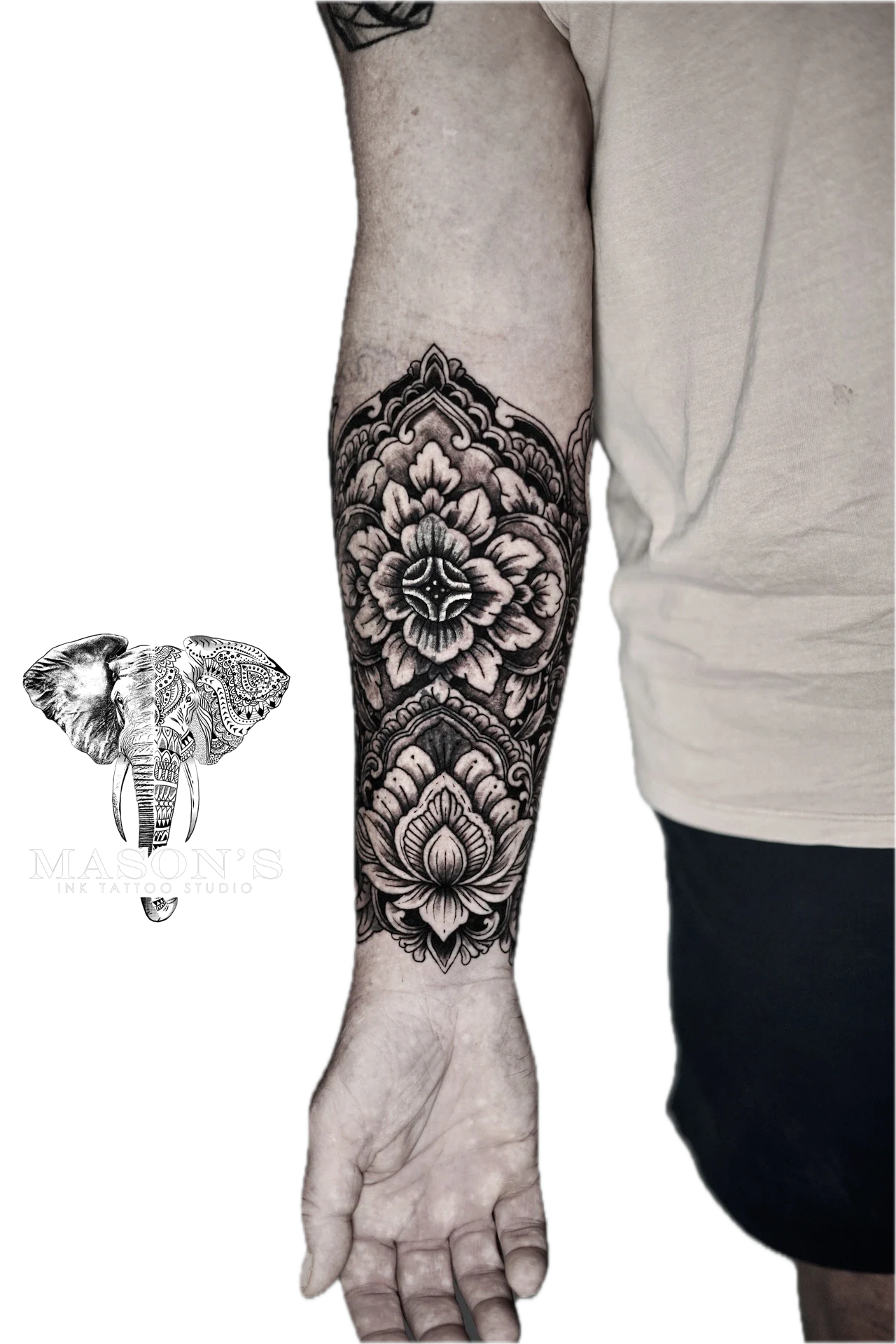 Ornamental Flower Tattoo by Mason's Ink Tattoo Studio, Bali