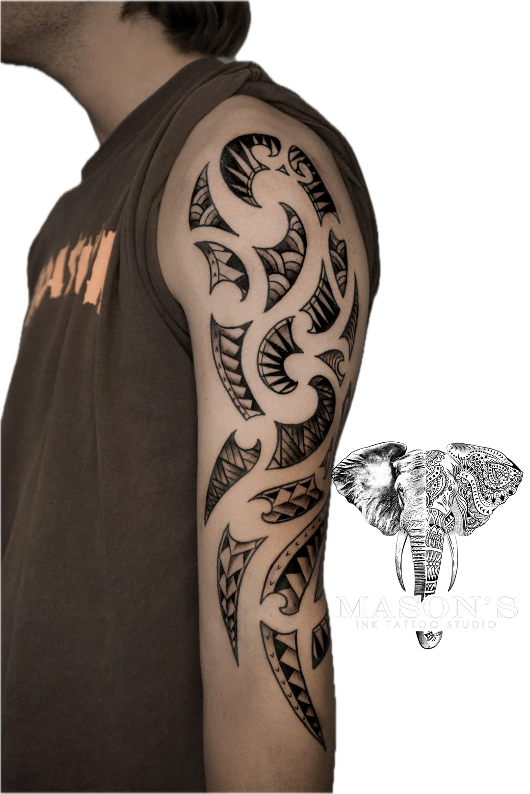 Polynesian Tattoo Design: a large, intricate geometric pattern on the upper arm