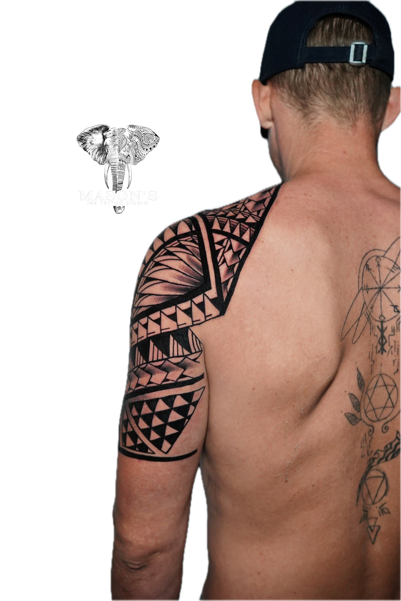 Polynesian Tattoo Design: a large geometric pattern tattoo on the upper arm with spiritual elements