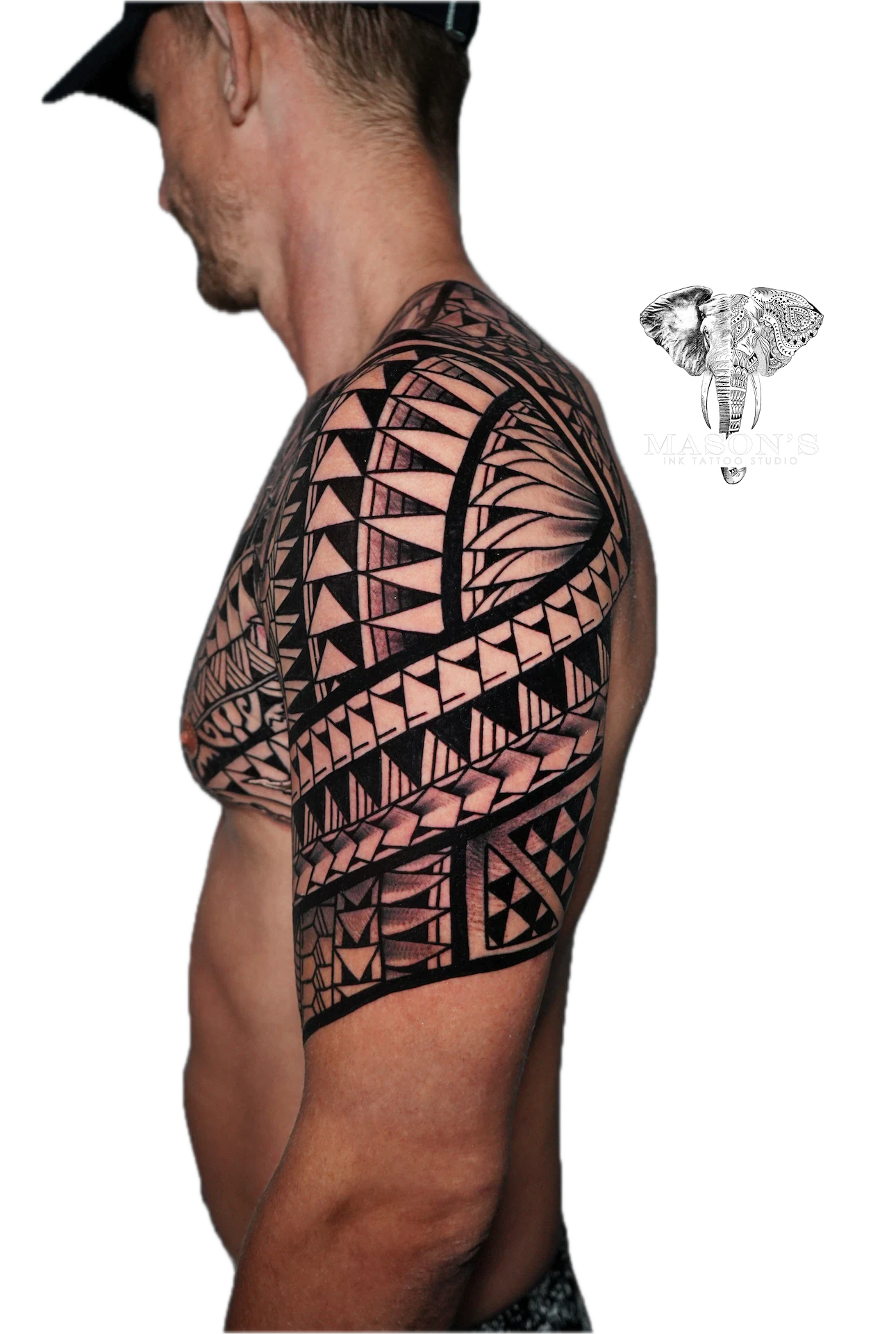 Polynesian Tattoo Design: a large black and grey geometric pattern sleeve tattoo