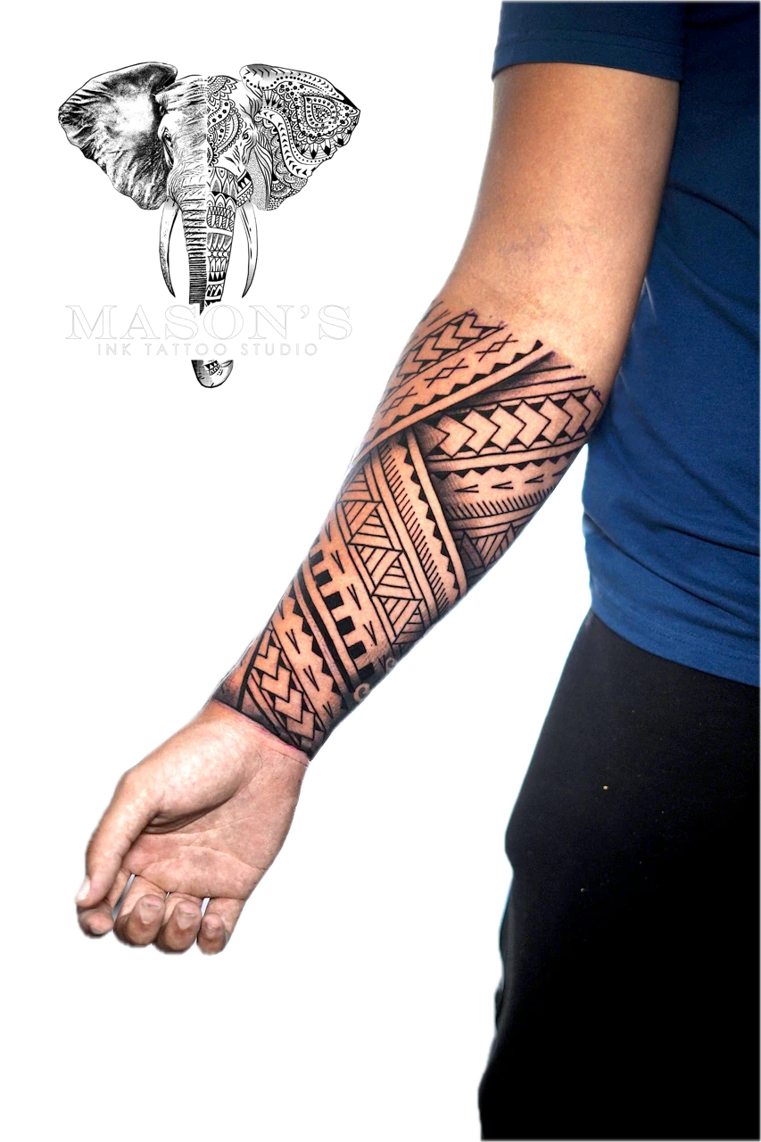 Polynesian Tattoo Design: a large geometric pattern tattoo on the forearm