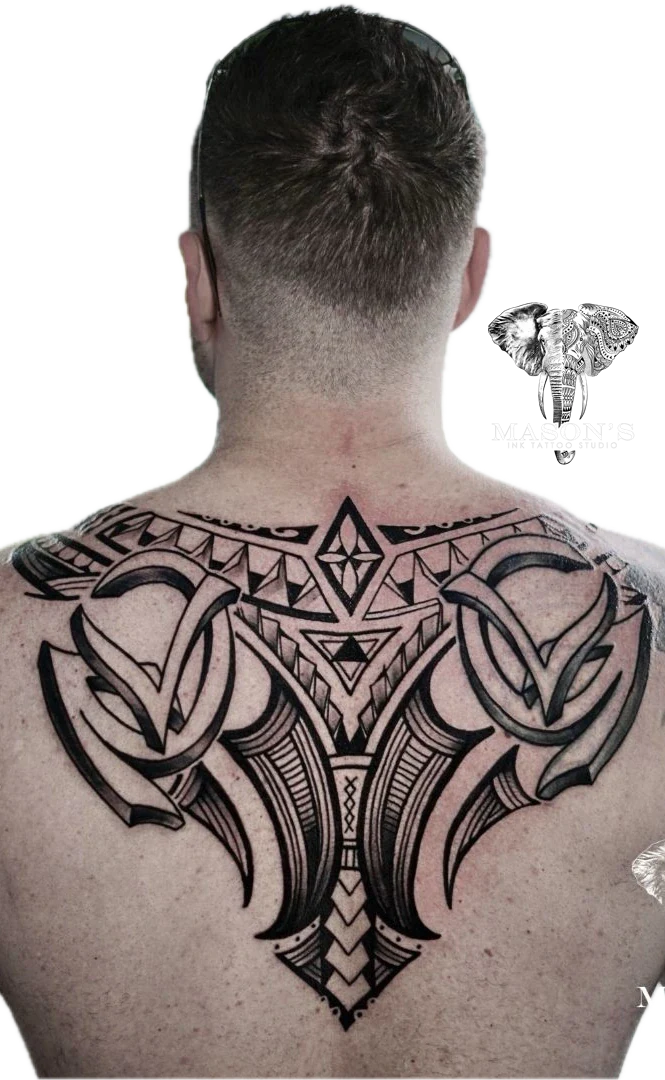 Polynesian Full Back tattoo by Mason's Ink Tattoo Studio, Bali