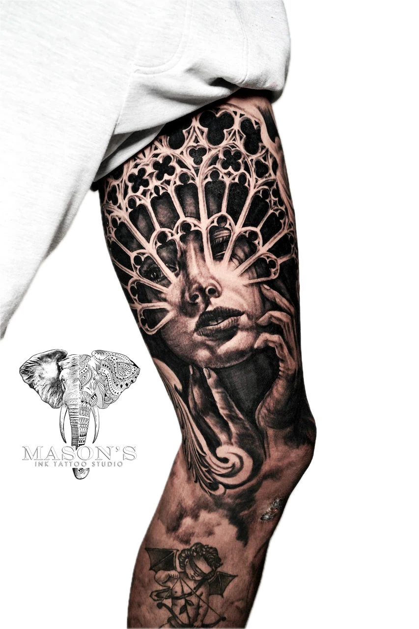 Realism Face Portrait Tattoo Design - Portrait tattoo by Mason's Ink Tattoo Studio, Bali