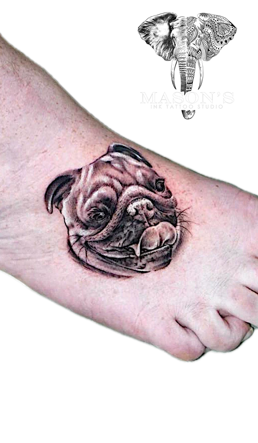 Dog Face Realism tattoo by Mason's Ink Tattoo Studio, Bali