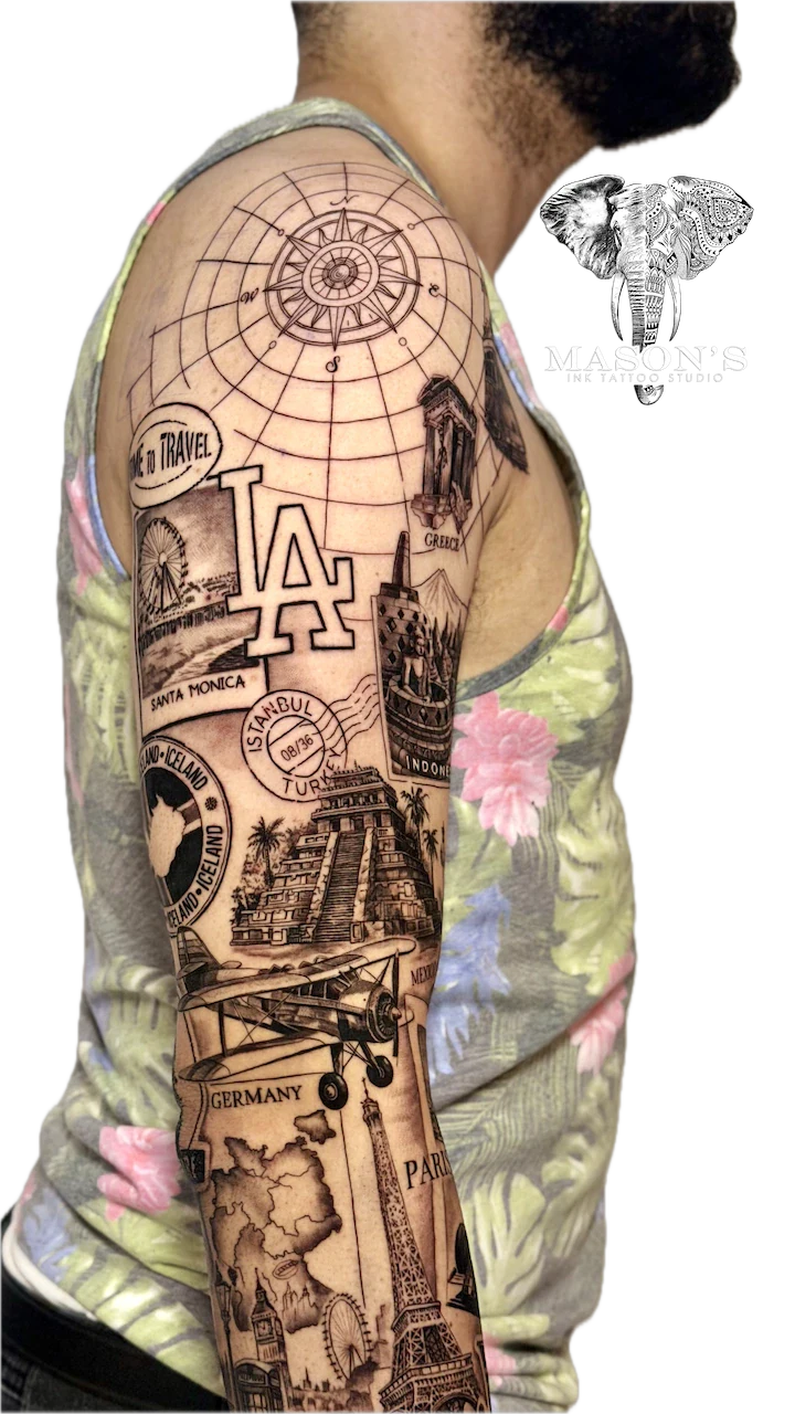 Adventure Around the World Tattoo Design - Realism tattoo by Mason's Ink Tattoo Studio, Bali