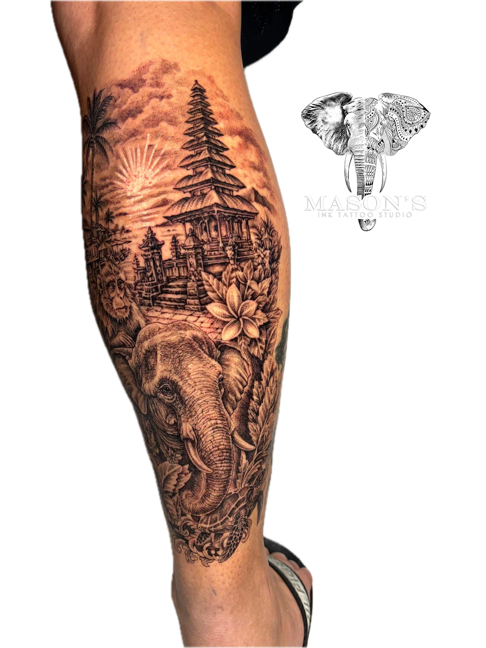 Bali Landscape Realism Tattoo Design - Realism tattoo by Mason's Ink Tattoo Studio, Bali