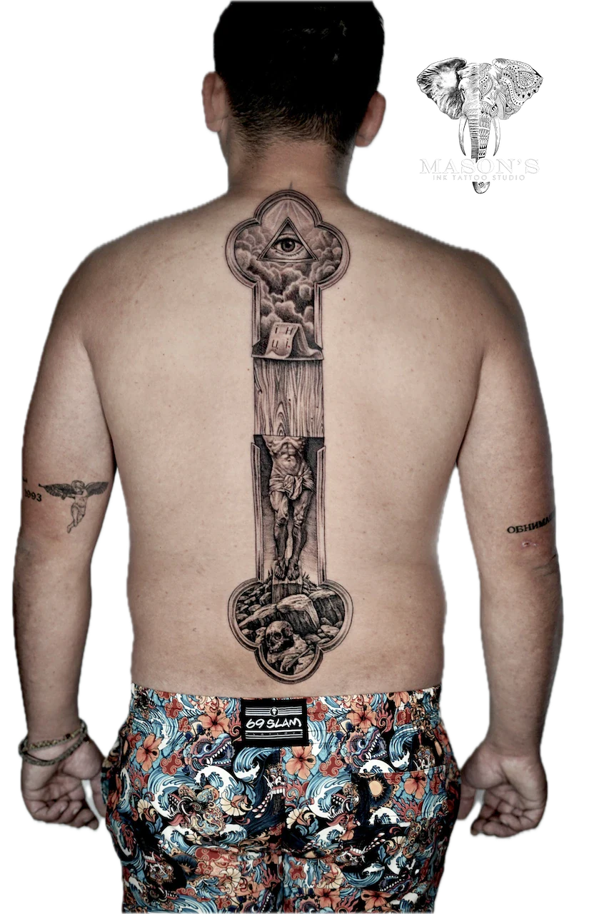 Intricate Custom God Realism Tattoo Design - Realism tattoo by Mason's Ink Tattoo Studio, Bali