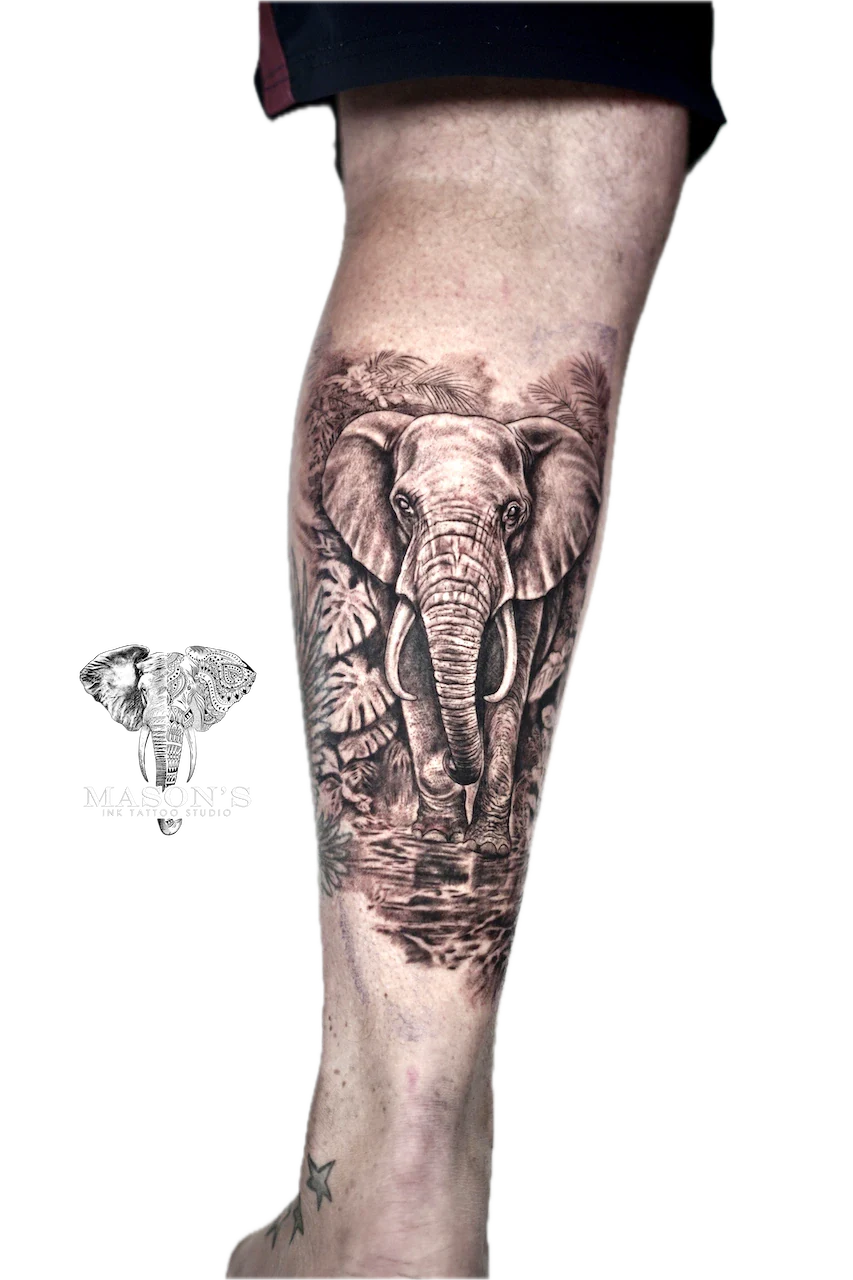 Realism Elephant Tattoo Design by Mason's Ink Tattoo Studio, Bali