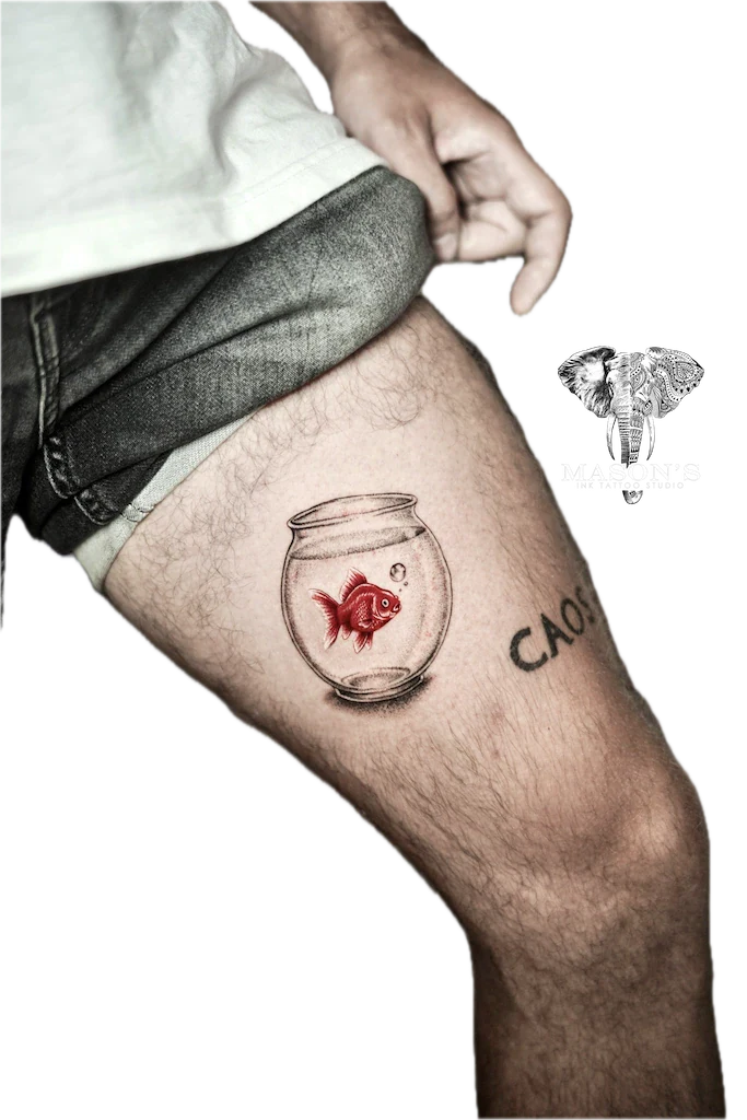 Realism Fish in Bottle Tattoo Design - Realism tattoo by Mason's Ink Tattoo Studio, Bali