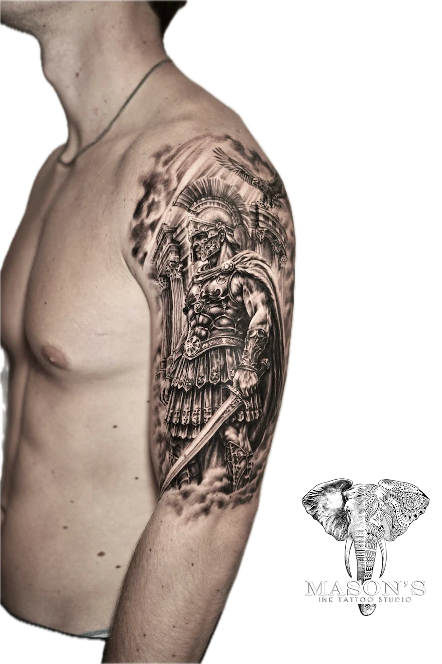 Realism Gladiator Tattoo Design - Realism tattoo by Mason's Ink Tattoo Studio, Bali