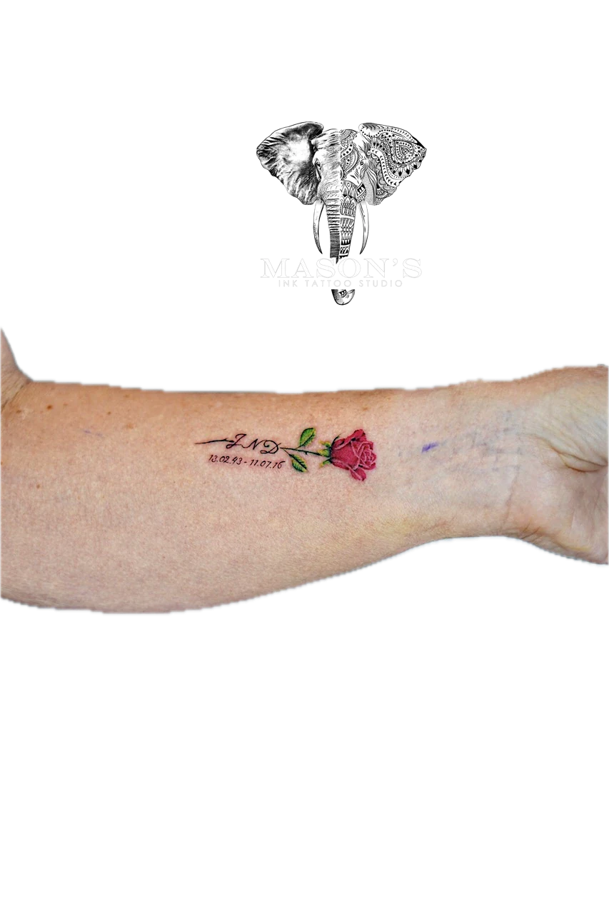 Realism Rose and Script Tattoo Design by Mason's Ink Tattoo Studio, Bali
