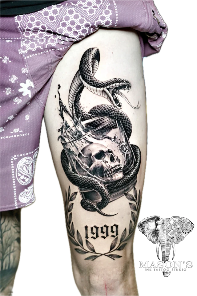 Realism Style Glass Tattoo Design - Realism tattoo by Mason's Ink Tattoo Studio, Bali