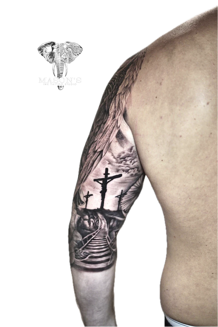 Realism Walk and Cross Tattoo Design by Mason's Ink Tattoo Studio, Bali