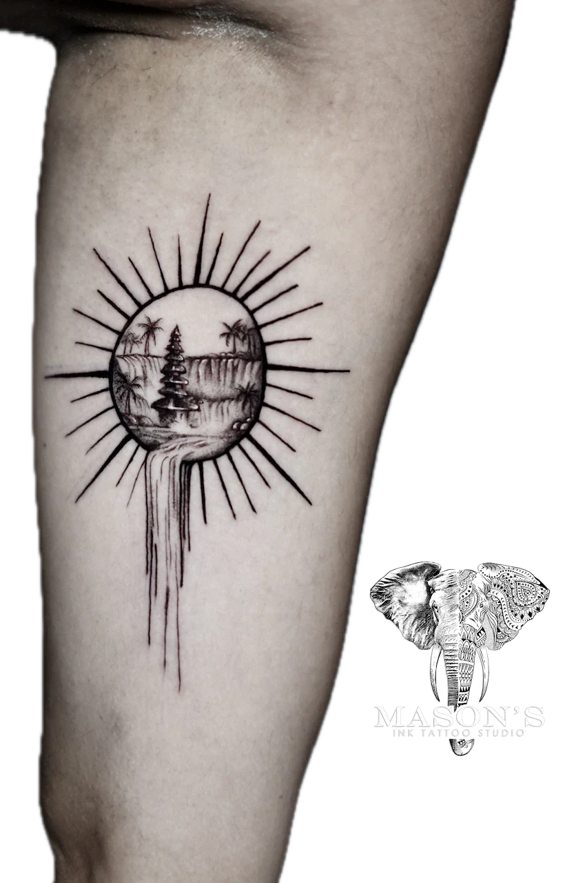 Realism Waterfall Tattoo Design by Mason's Ink Tattoo Studio, Bali