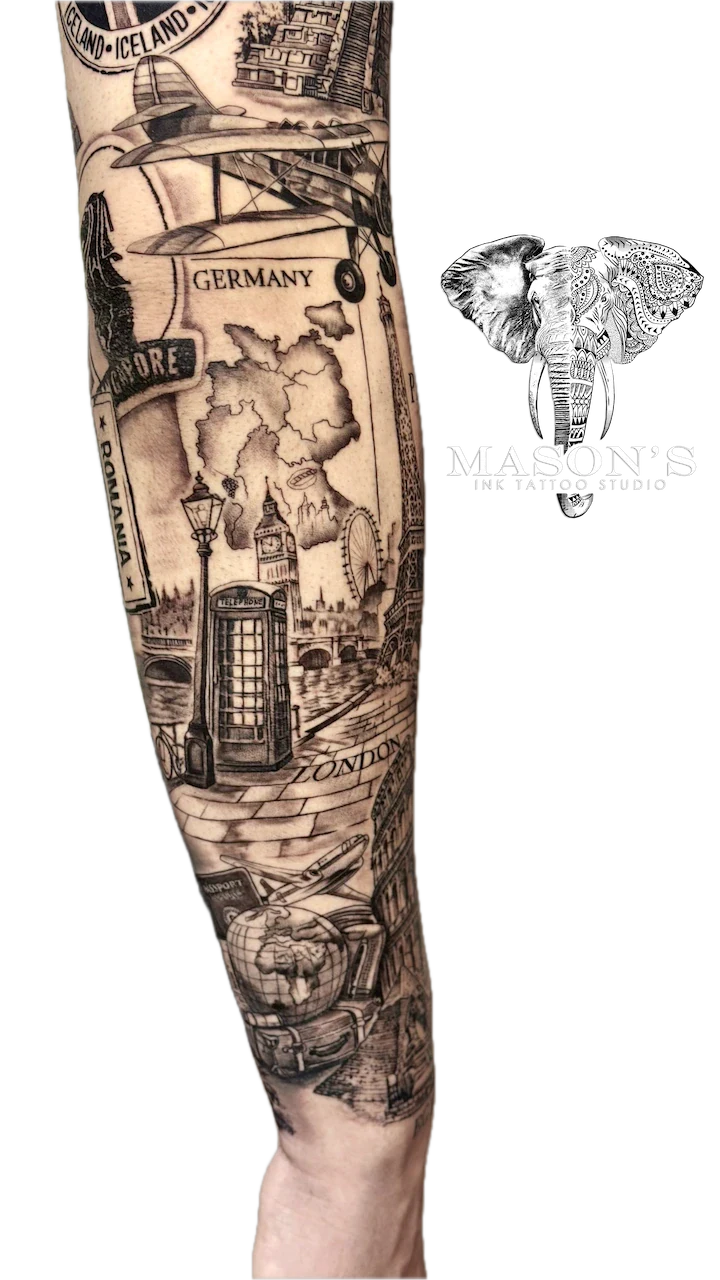 Realistic World Travel Tattoo Design - Realism tattoo by Mason's Ink Tattoo Studio, Bali