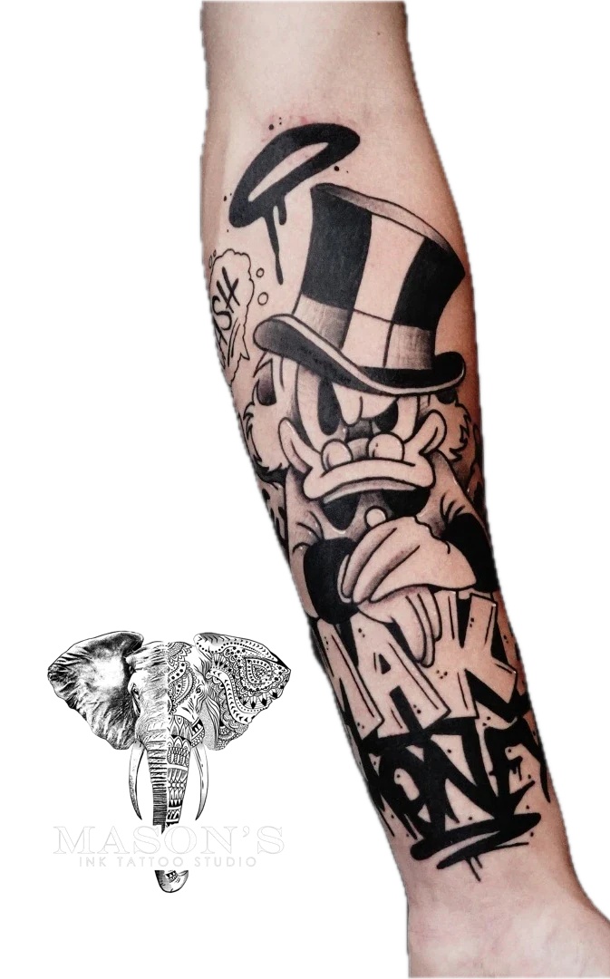 Donal Duck Realism tattoo by Mason's Ink Tattoo Studio, Bali
