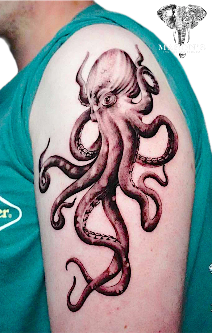 Octopus Realism tattoo by Mason's Ink Tattoo Studio, Bali