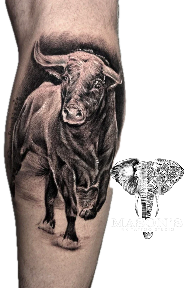 Realism Bull Animal tattoo by Mason's Ink Tattoo Studio, Bali