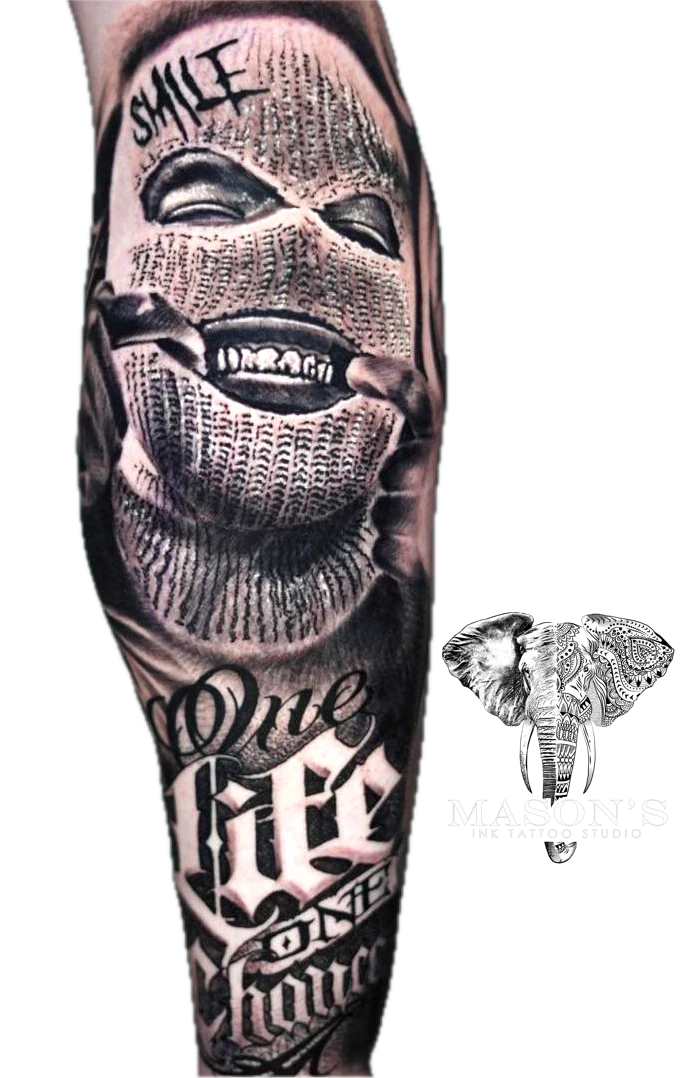 Realism ghetto dreams or trapstar aesthetics tattoo by Mason's Ink Tattoo Studio, Bali