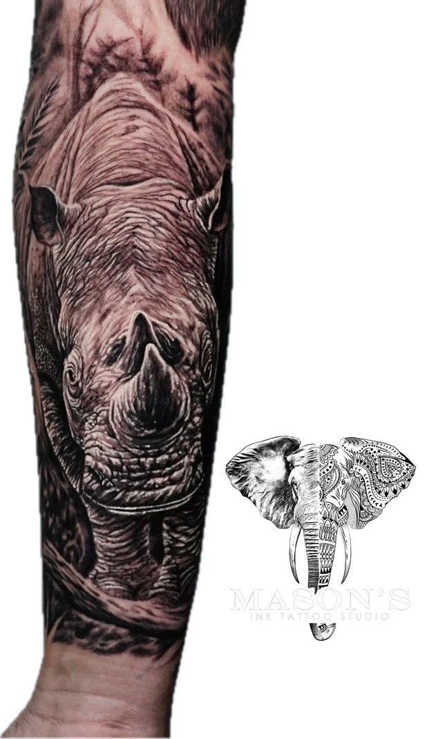 Rino Realism tattoo by Mason's Ink Tattoo Studio, Bali