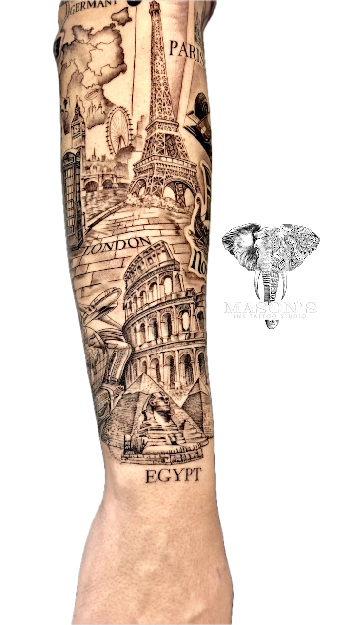 Travel Adventure Realism Tattoo Design - Realism tattoo by Mason's Ink Tattoo Studio, Bali