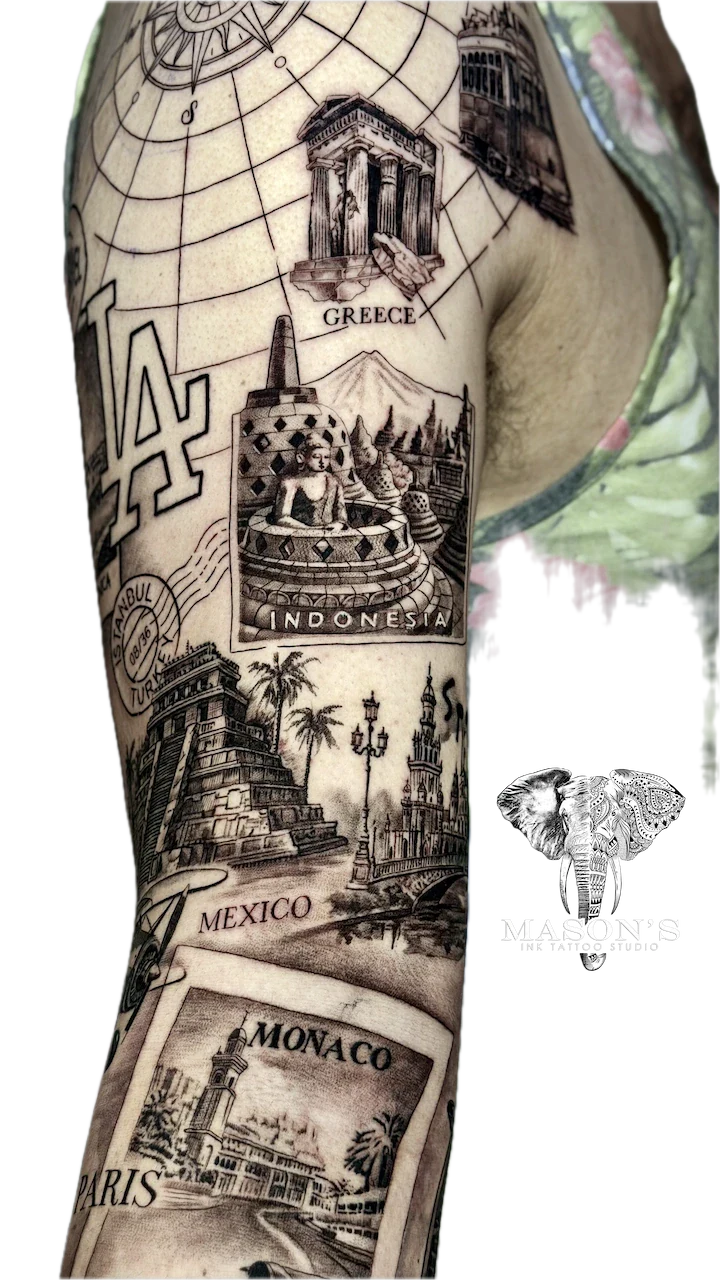 World Adventure Realism Tattoo Design - Realism tattoo by Mason's Ink Tattoo Studio, Bali
