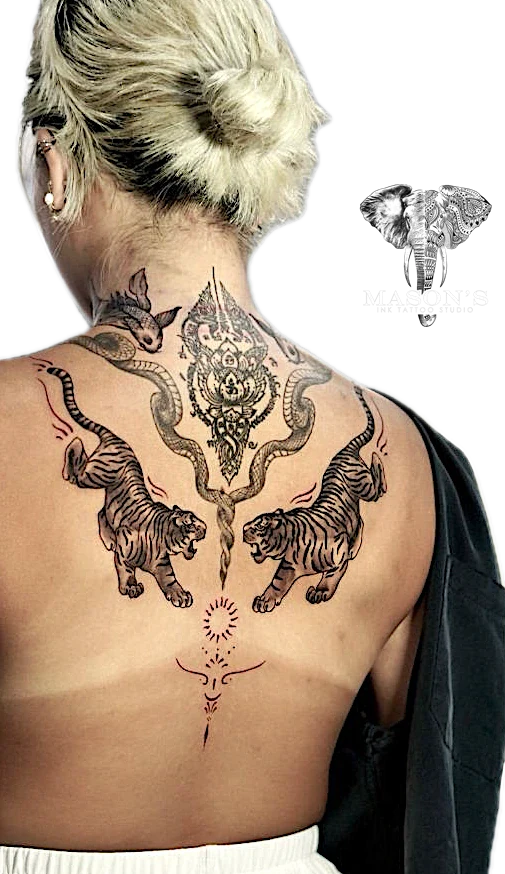Sak Yant Tiger and Snake tattoo by Mason's Ink Tattoo Studio, Bali